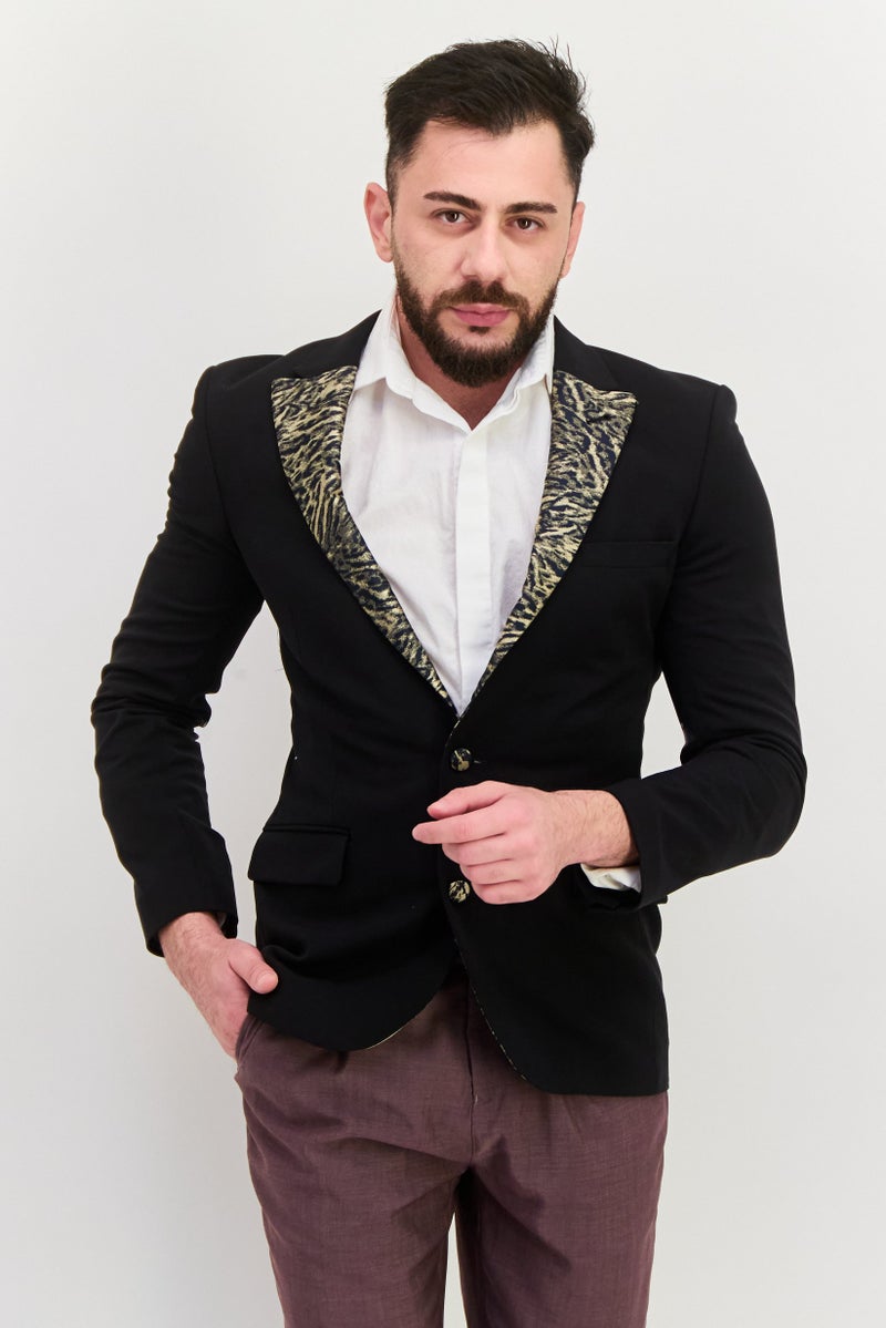 ASOS بليزر رسمي ضيق للرجال بتصميم أسوس، طباعة حيوانات، أسود - Image 1